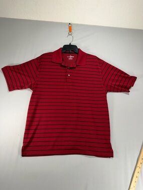 Grandslam Golf Mens Medium Red Striped Short Sleeve Polo Shirt